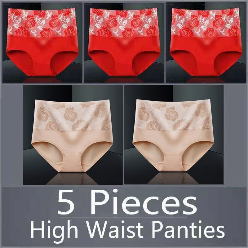5pcs Women's Panties Pure Cotton Breathable High Waisted Panties Women's Plus Size Underwear