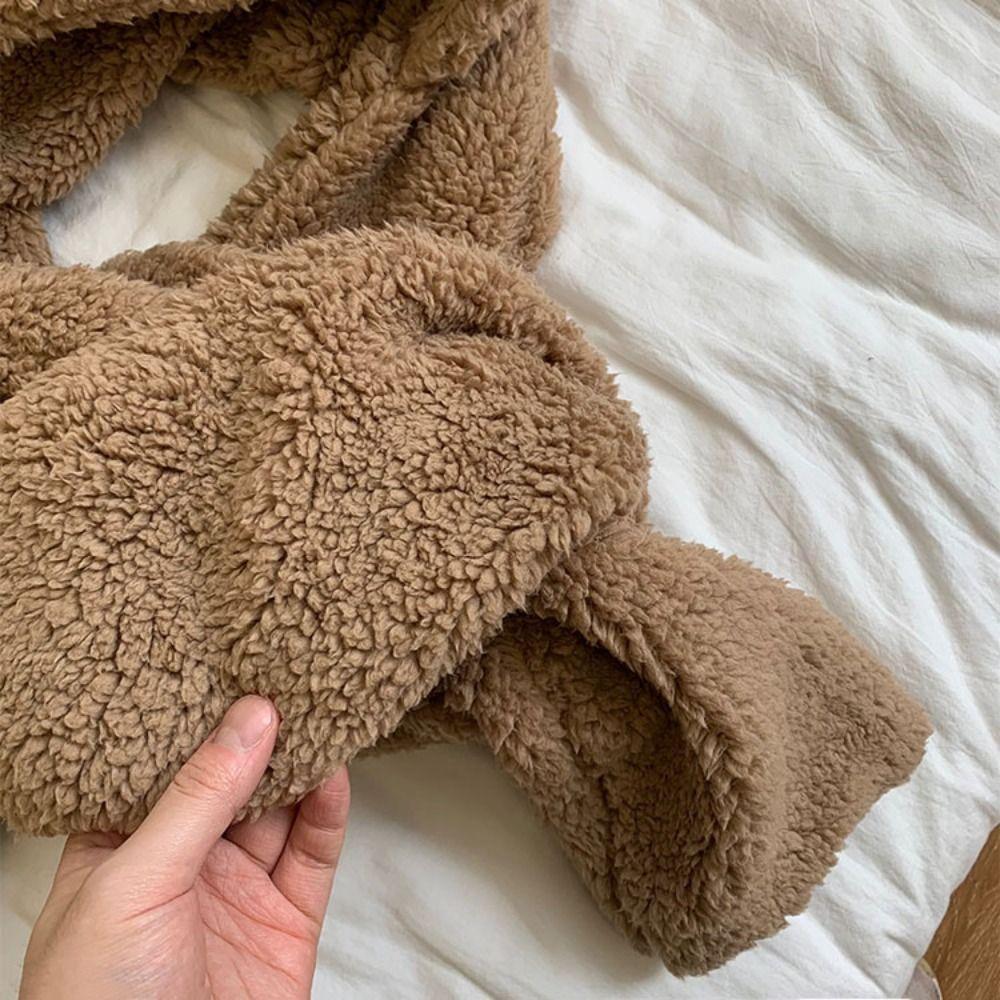 Earmuffs Bear Ear Plush Beanie Thickened Fleece Scarves Hat Novelty Plush Scarf Hat Gloves  Winter