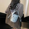 Korean Version of Niche Hand-carried Bucket Bag Women's 2025 Spring Trendy Versatile Fashion Woven Bag Foreign-style Oblique Shoulder Bag