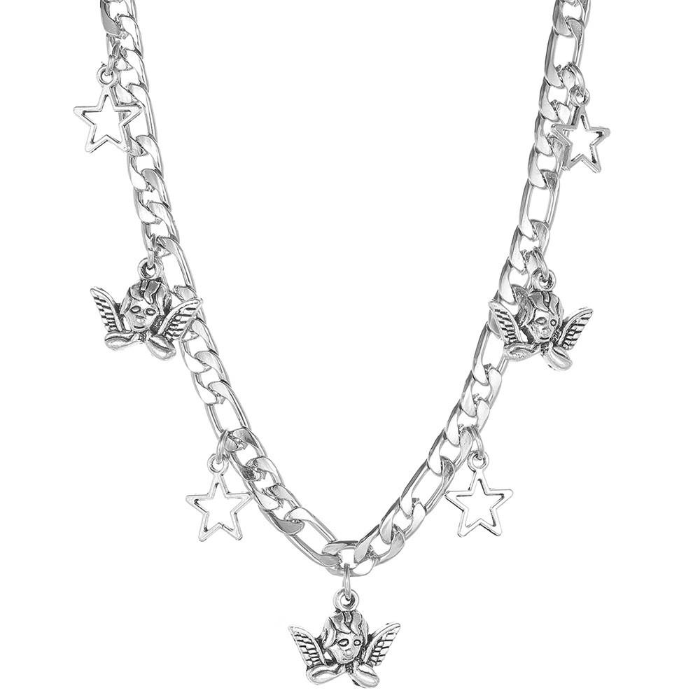 Elegant Silver Geometric Star And Wing Necklace For Fashionable Womens Jewelry Collection