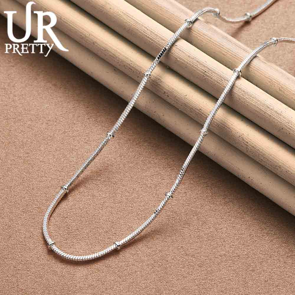 925 Sterling Silver Snake Chain Bead Necklace Fashion Wedding Jewelry