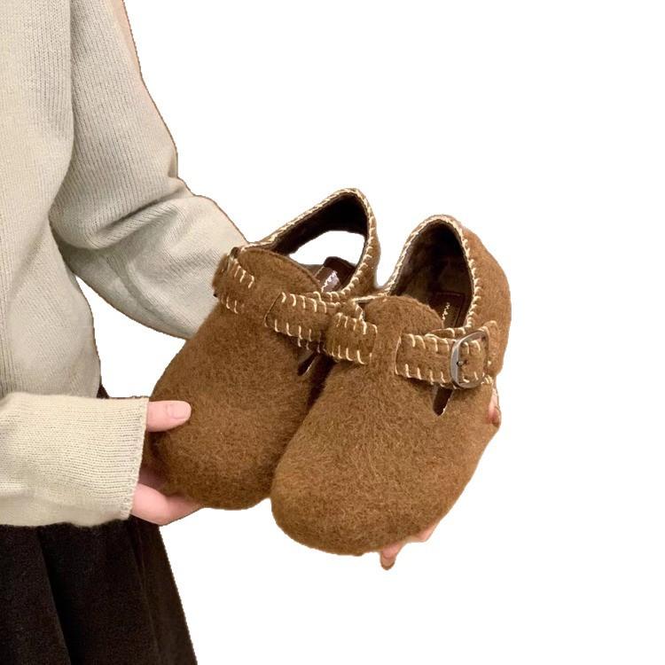 Spot thick-soled inner height increase all-inclusive cotton shoes for women's outer wear 2025 new autumn and winter velvet retro Boken shoes h