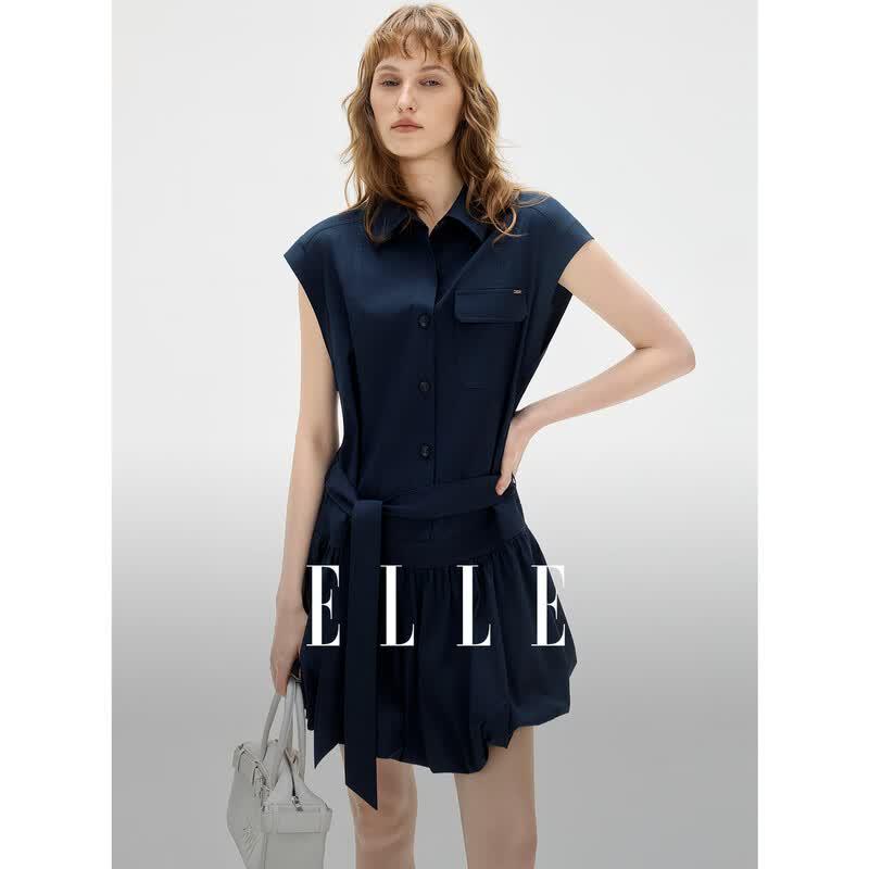 ELLE French Style Sleeveless A-Line Dress L темно-синий
