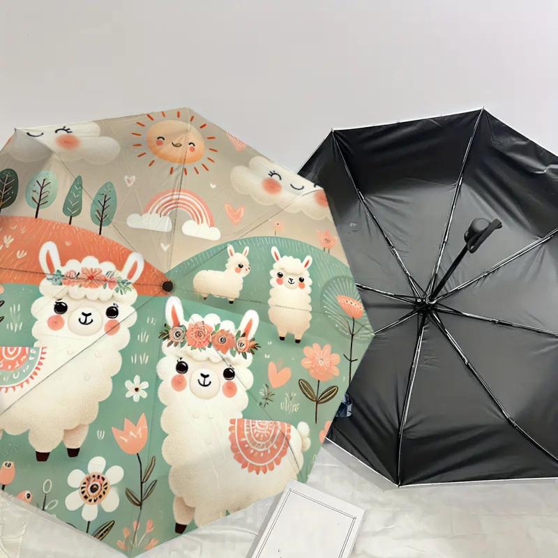 1pc Llama Flowers Pattern Umbrella Design Automatic Opening and Closing Umbrella, High-quality Travel Umbrella, Lightweight and Portable, -74