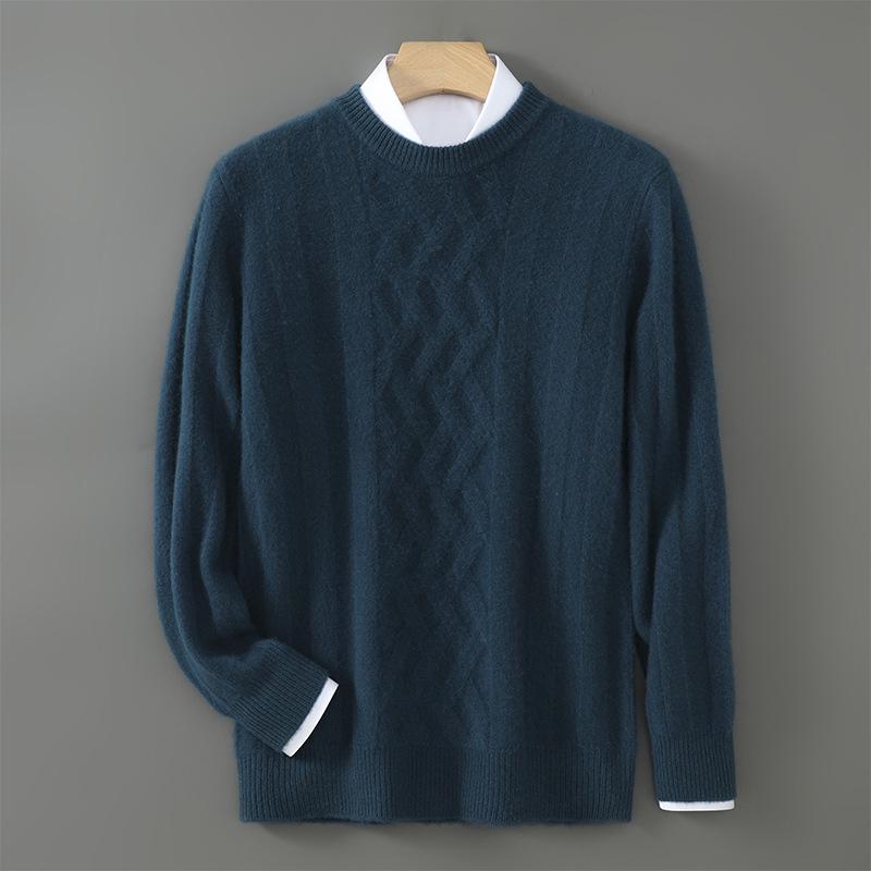 Men s Pure Wool Loose Fit Sweater - Thick Pullover for Autumn/Winter Large