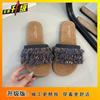 Super fire small fragrance with skirt beautiful cool slippers 2025 new French high-end flat slippers women's summer outer wear