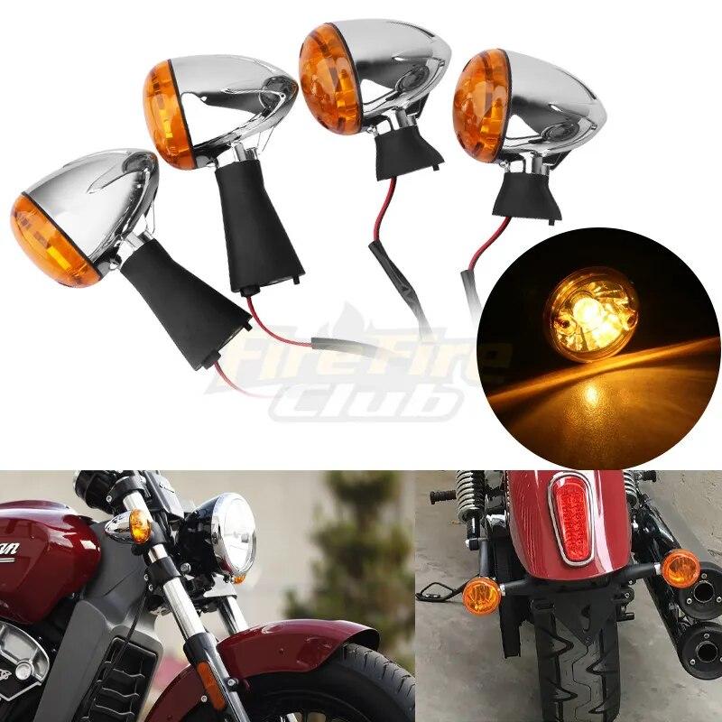 Front&Rear Motorcycle Halogen Turn Signal Lights Amber Indicators Relocation For Indian Scout Sixty BOBBER 2014- 18 17 16 15