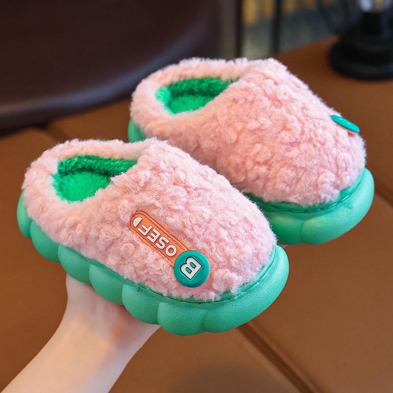 Children's Cotton Slipper Bag Heel Boys Winter 2024 New Cotton Tow Baby Indoor Home Cotton Shoes Girls Hair Slippers