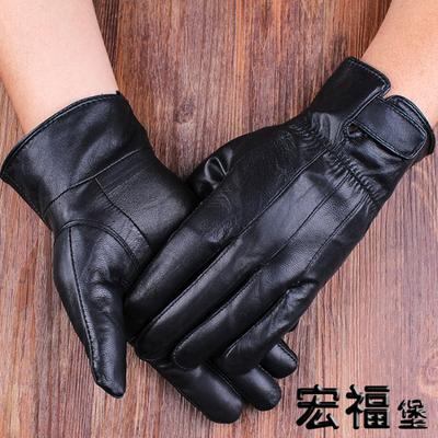 Leather Thermal Gloves Autumn and Winter Men's Outdoor Riding Fleece Thickened Leather Women's Sheepskin Cotton Gloves Winter