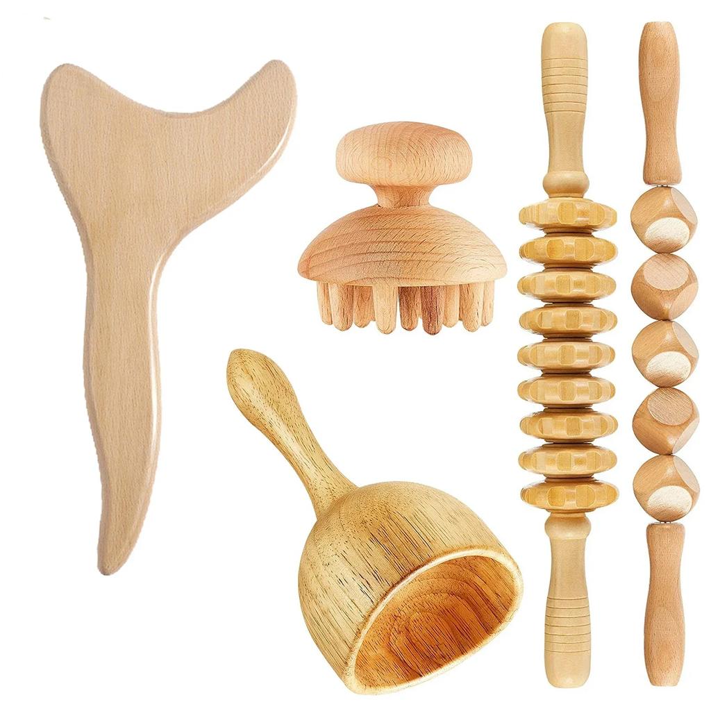 5Pcs Maderotherapy Kit For Reductive Massage Body Sculpturing Anti Cellulite Maderoterapia Roller Set Wood Therapy Massage Tools