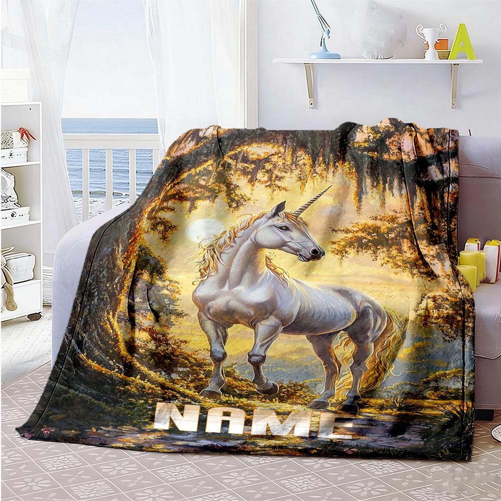 Sun Shines Unicorn Customize Your Name Blanket Multi-purpose Personalized Blanket Durable Comfort Versatile for Bed Office Chair Home Decor Picnics