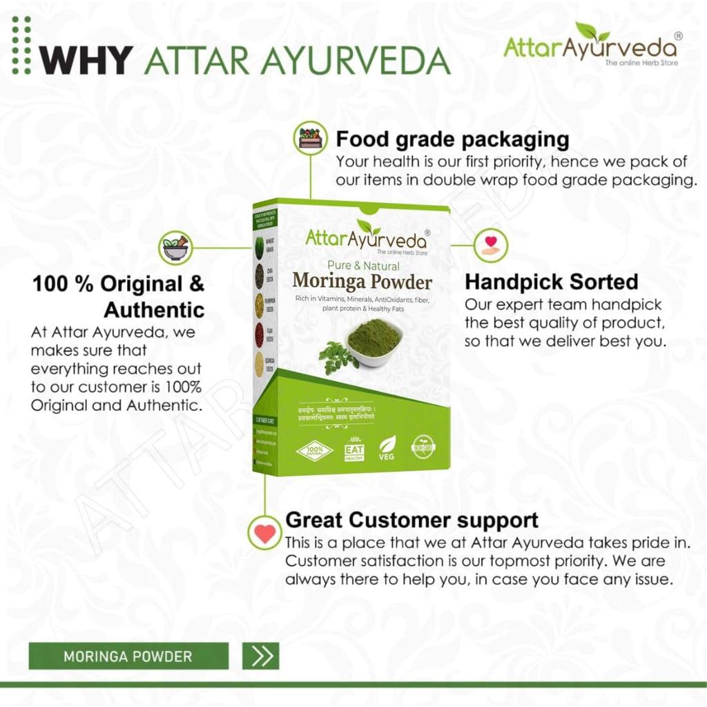 Attar Ayurveda Moringa Leaf Powder 200 g Drumstick Leaf Powder Natural Plant Protein Superfood Hair Skin Wellness