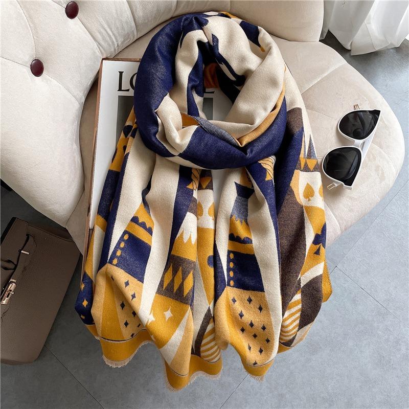 New scarf women's winter poker thickened warm fringed shawl trendy girl scarf student