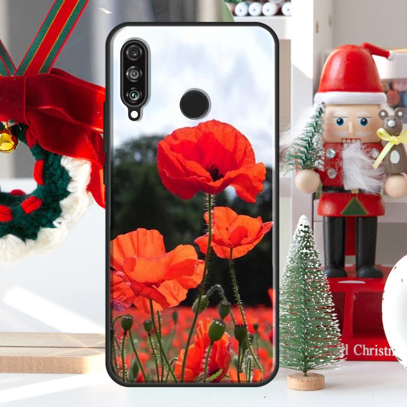 Red Corn Poppy Flower For Huawei Nova 7i 8i 11i 12i 12s Y73 Y70 Y90 Y60 Y72 Y61 Y91 9 10 SE P30 Pro P40 Lite Case