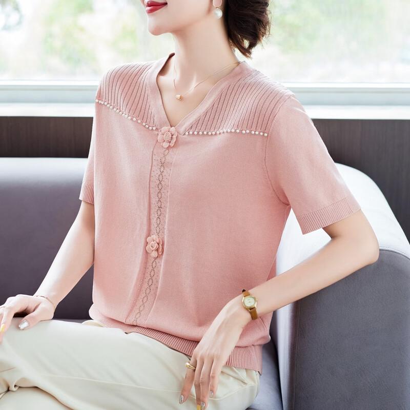 Women s Summer Jacquard Knit Short-Sleeve Top 2XL оранжевый