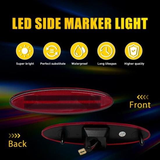 Red Lens LED Rear Fender Side Marker Lights For 1997-2004 Chevrolet Corvette C5