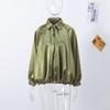 Satengstoff Damejakke Mote Plissert Pufferm Vendekrage Glidelås Løs Damejakker 2025 Vår Høst Gate Kontor Yttertøy