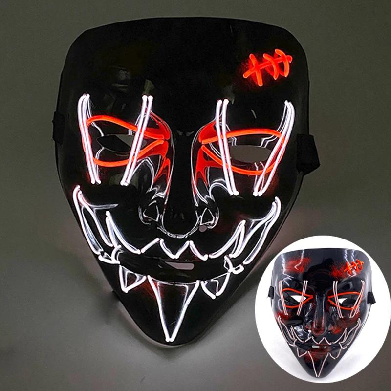 Wireless Scary Glowing Mask LED Luminous Purge Mask Halloween Carnival Light Up Cosplay Party Mask Festival Costume Supplies
