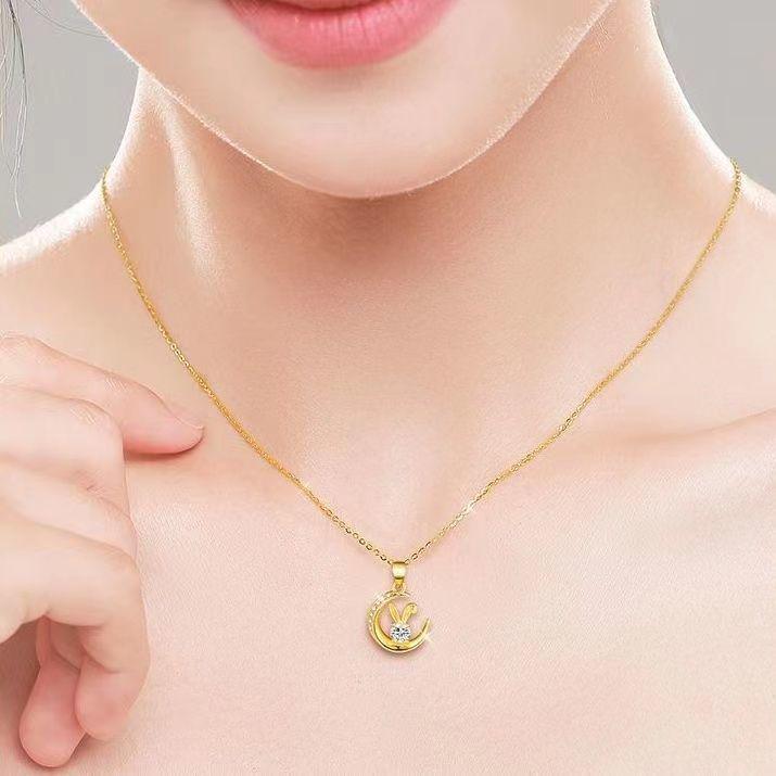 Jahr der Schlange: Goldener Mondhase Wächter Halskette - Retro Chinesischer Stil Anhänger Geschenk für Freunde