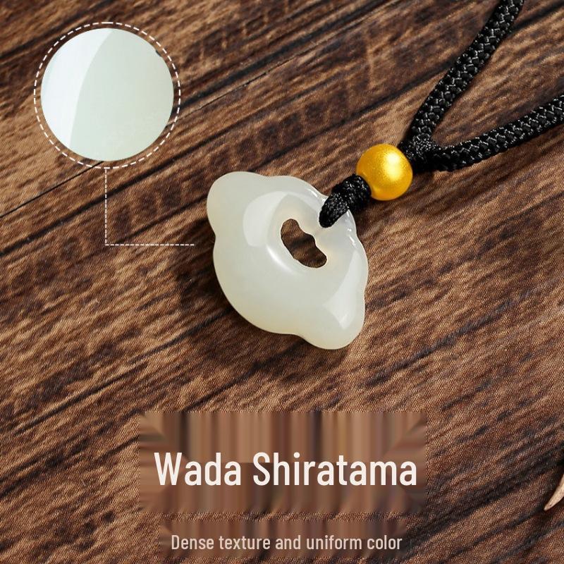 999 Pure Gold Hetian Jade Ruyi Lock Necklace with Luck-Bringing Bead Pendant Gold Hetian Jade Ruyi Lock Necklace