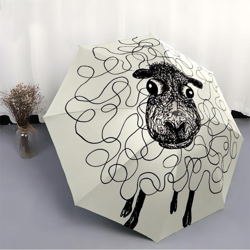 1pc Sheep Drawing Automatic Folding Umbrella Automatic Open/Close, 8-Rib Durable Frame, Compact Travel Umbrella Suitable029