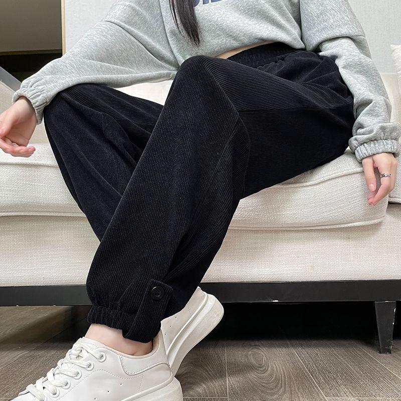 2025 Autumn Winter Plus Size Corduroy Harem Joggers: Comfortable Carrot Casual Sweatpants for Women