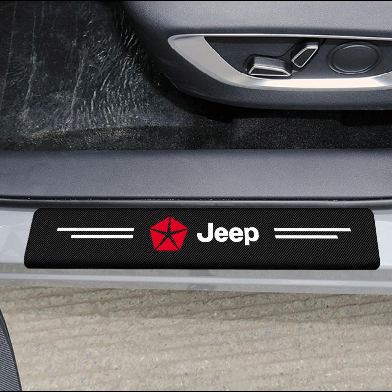 4Pcs Carbon Fiber Car Door Sill Protection Sticker Anti-scratch Refit Sticker for Jeep JK TJ Renegade Patriot Wrangler Cherokee Patriot Trail Liberty