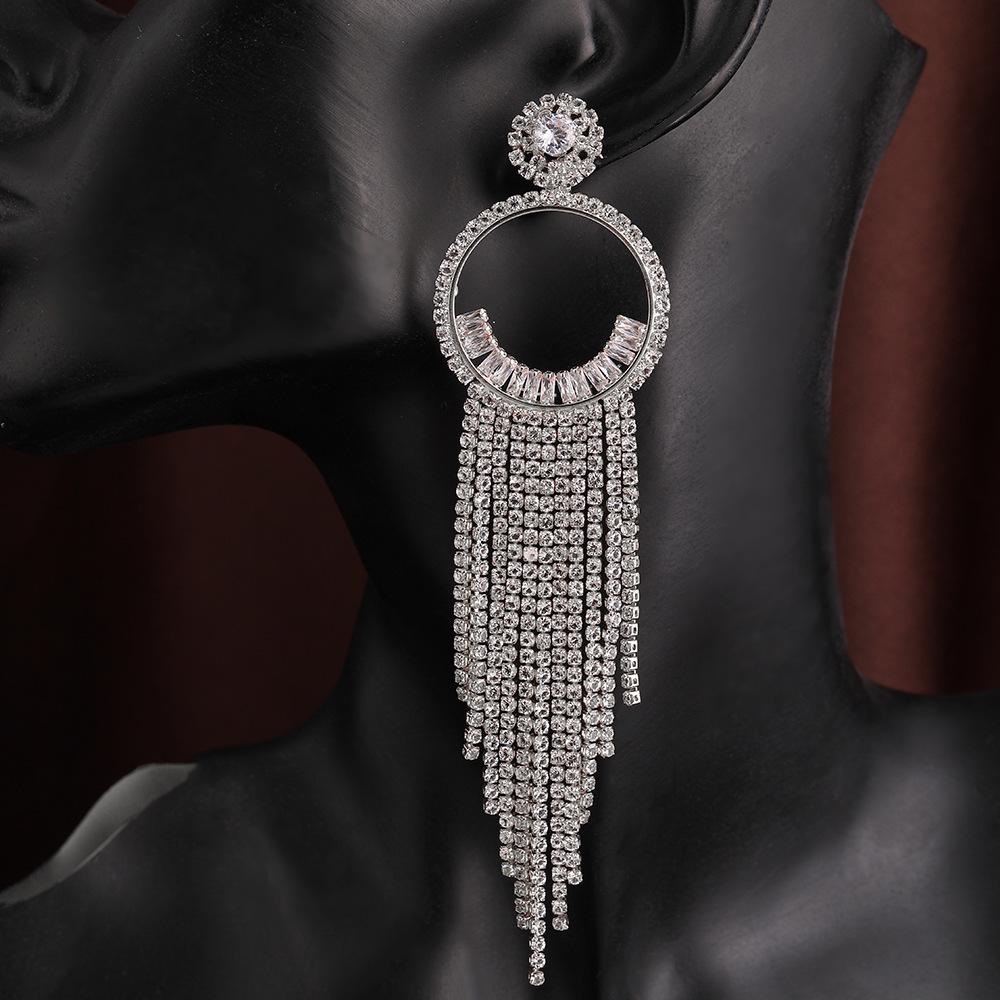 Exquisite Rhinestone Zirconia Tassel Earrings - Face Slimming & Elegant Stud Design