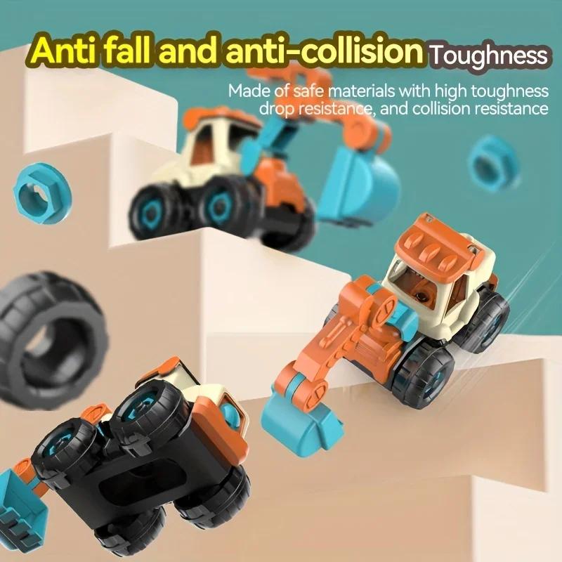 Children's construction model kit: DIY screw-assembly toy, disassemblable excavator with sliding function and simulation game