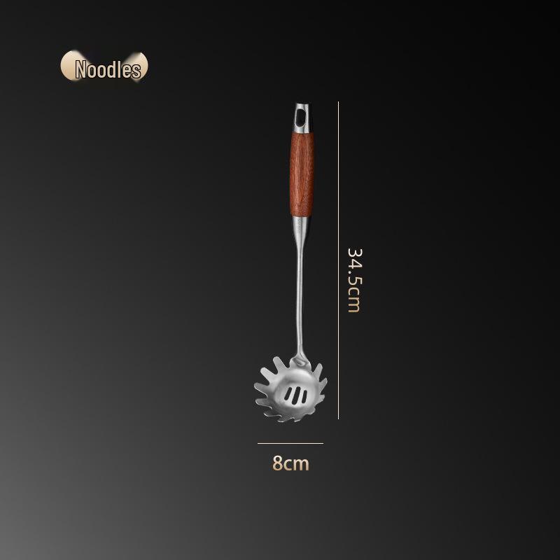 304 Stainless Steel & Pear Wood Kitchen Utensil Set - Stir-Fry Spatula, Skimmer, Frying Spatula, Rice Spoon.