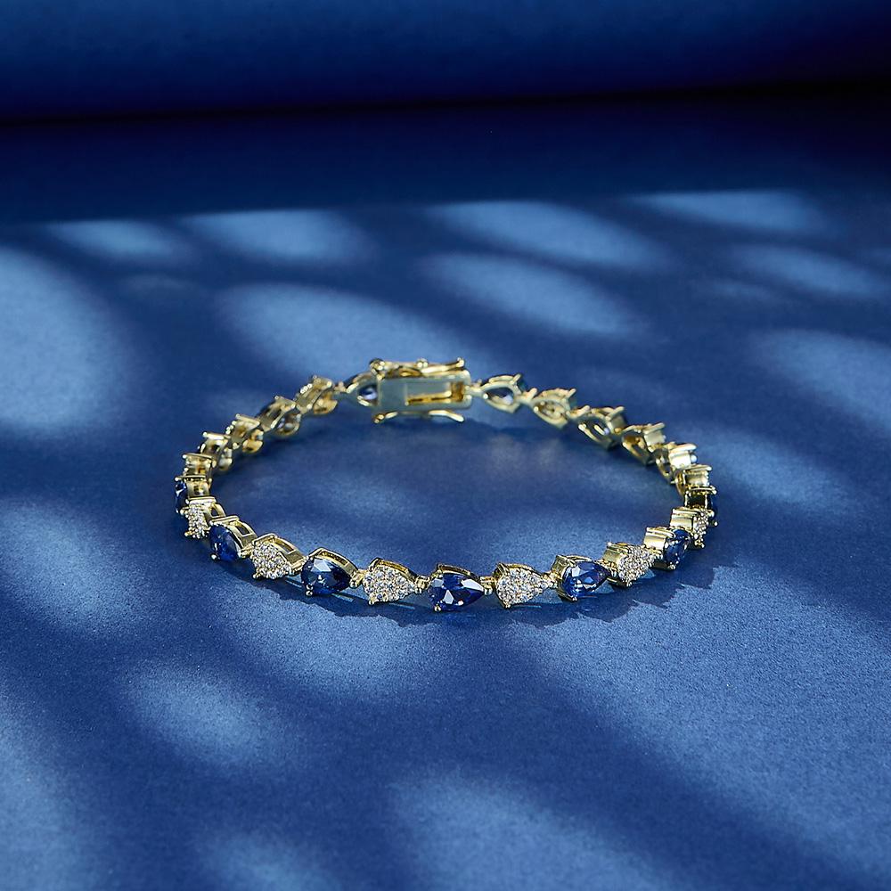 

Элегантный сапфировый синий браслет с каплей воды, позолоченный циркон 14 карат, браслет для женщин синий