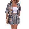 2025 Cross-Border Hot-Selling Elegant Vacation Print Two-Piece Set: Short Sleeve Shirt & High-Waist Tie Shorts