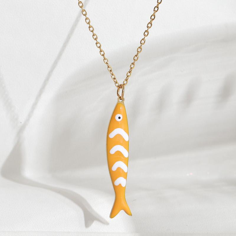 Cute Exquisite Colorful Fish Pendant Necklaces For Women Girls  Stainless Steel Necklace Summer Beach Jewelry Gift