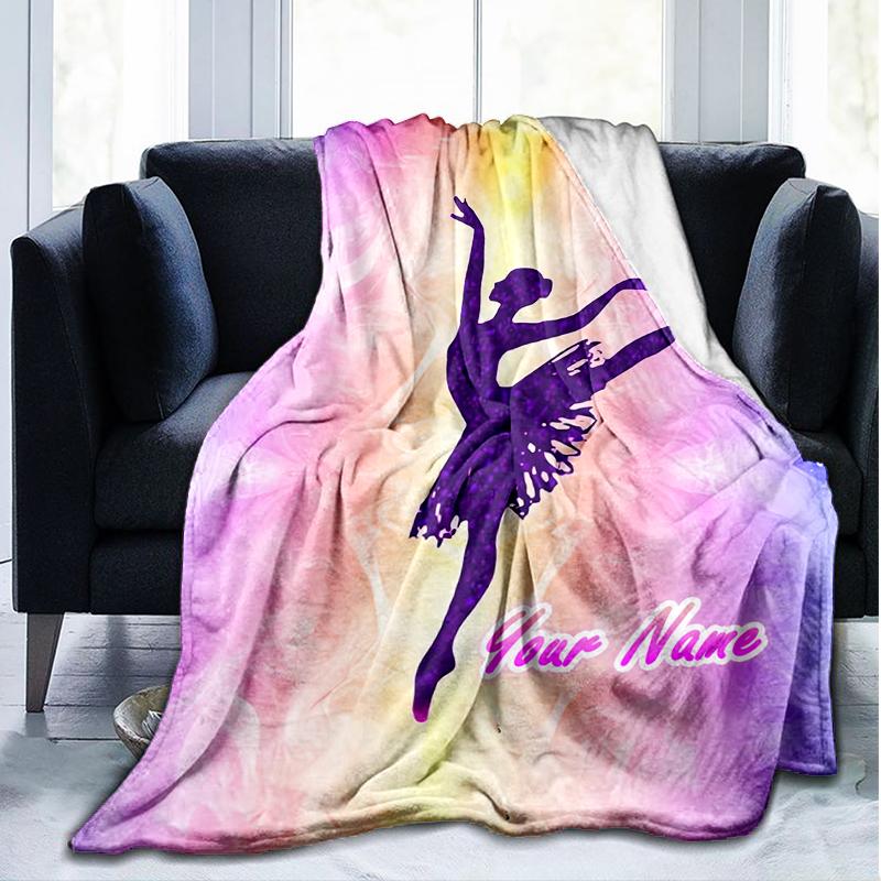 1PC Custom Name Ballerina Graceful Pose Outdooor Flannel Blankets Patterns Throw Blanket All-Season Soft Gift for Couch, Bed, Camping Gifts