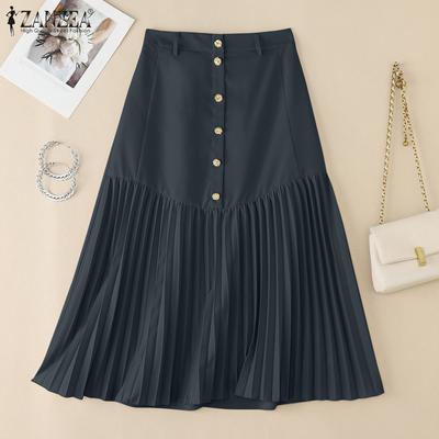 Women Casual Solid Color Loose Pleated Skirts