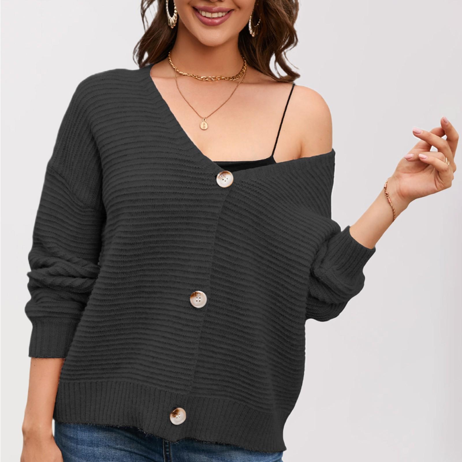 

Женская повседневная свободная куртка с V-образным вырезом, кардиган, куртка с длинными рукавами, кардиган, свитер M чёрный