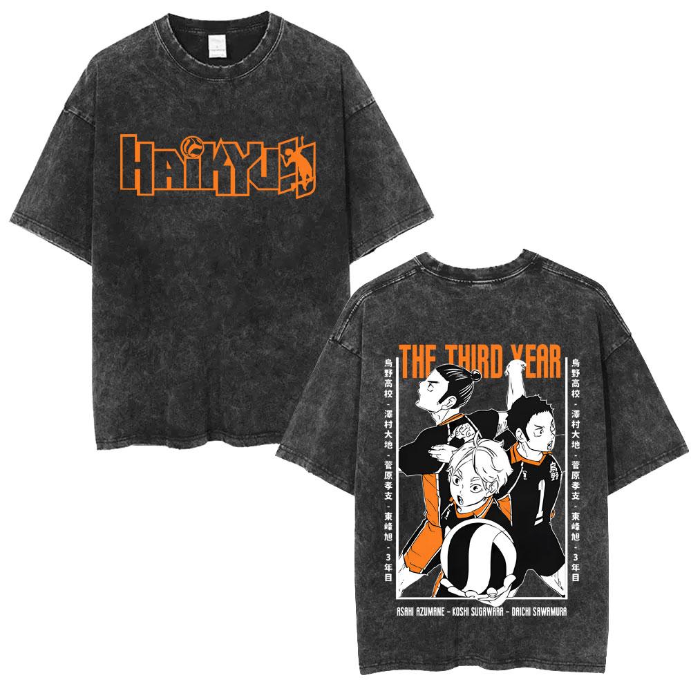 Washed Vintage Anime Haikyuu Kotaro Bokuto T-shirt Retro Manga Oversized T Shirts High Quality Cotton T-shirts Unisex