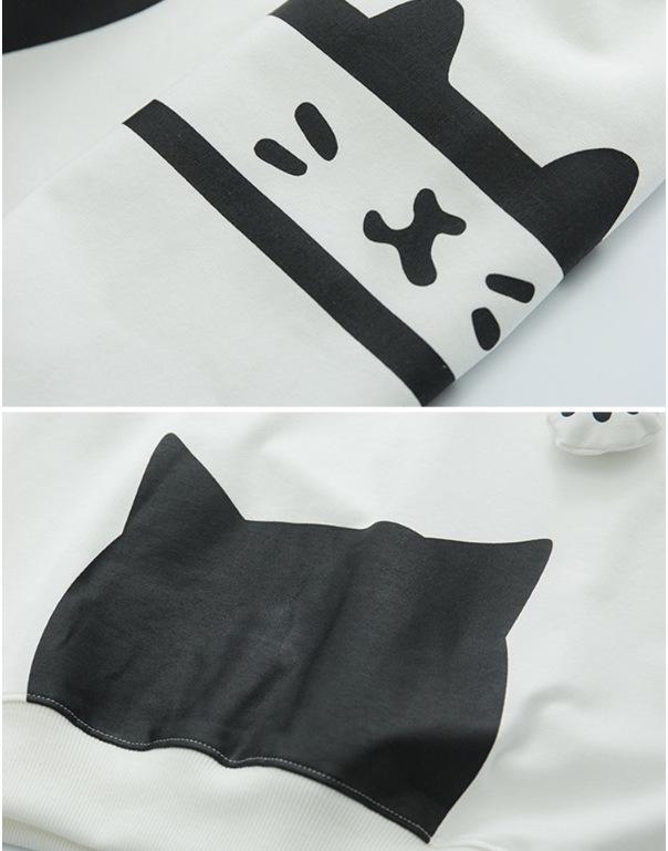 Women's Cat Print Long Sleeve Autumn Hoodie Sweater