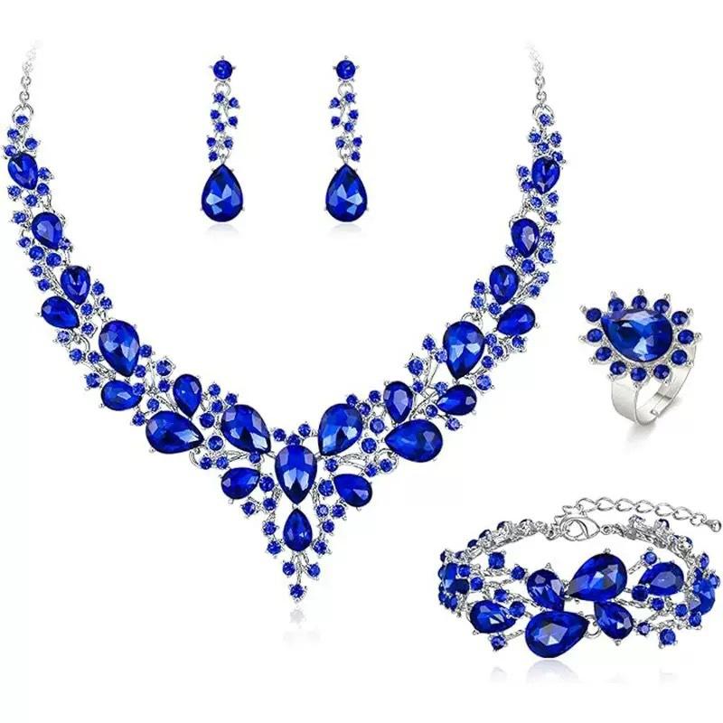Set Colier Cercei Strass Cristal Mireasă Set Rochie Bal Banchet Doamne Set de Lux Patru Piese