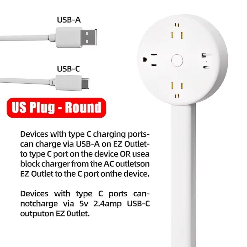 Verstellbarer Stromsteckdosen-Verlängerer Flachstecker Dehnbarer Stecker Steckdosen-Verlängerer 180° drehbar 2 AC USB-A&C