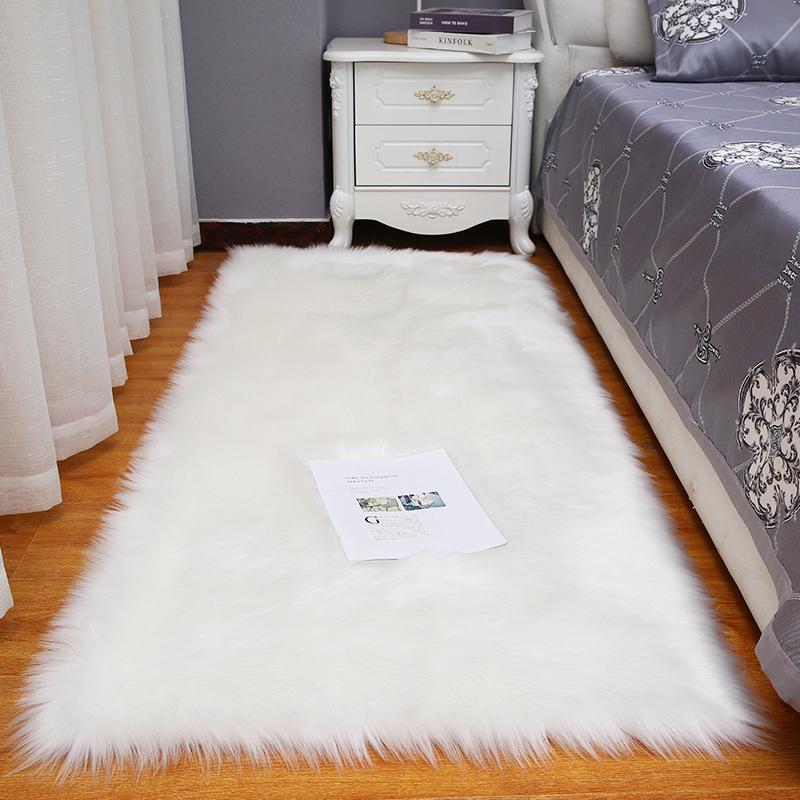 Nordic Long-Pile White Carpet for Living Room and Bedroom, Full Coverage Imitation Wool