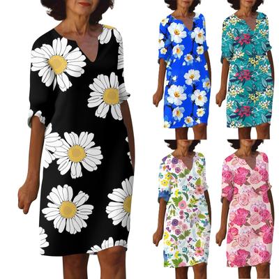 Women's Summer Fashion Casual Floral Print V-Neck Half Sleeve Dress