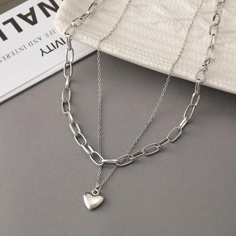 Europe, America, Fashion Hip-hop Long Sweater Chain Necklace Women, Simple Double-layer Love Pendant Necklace