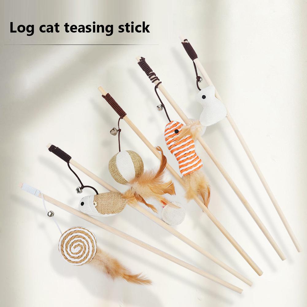 Wood Cat Toys Interactive Games Cats Stick Chaser Wand Toy Catnip Filling Improve Pet Relationships for Kitten Playing Supplies