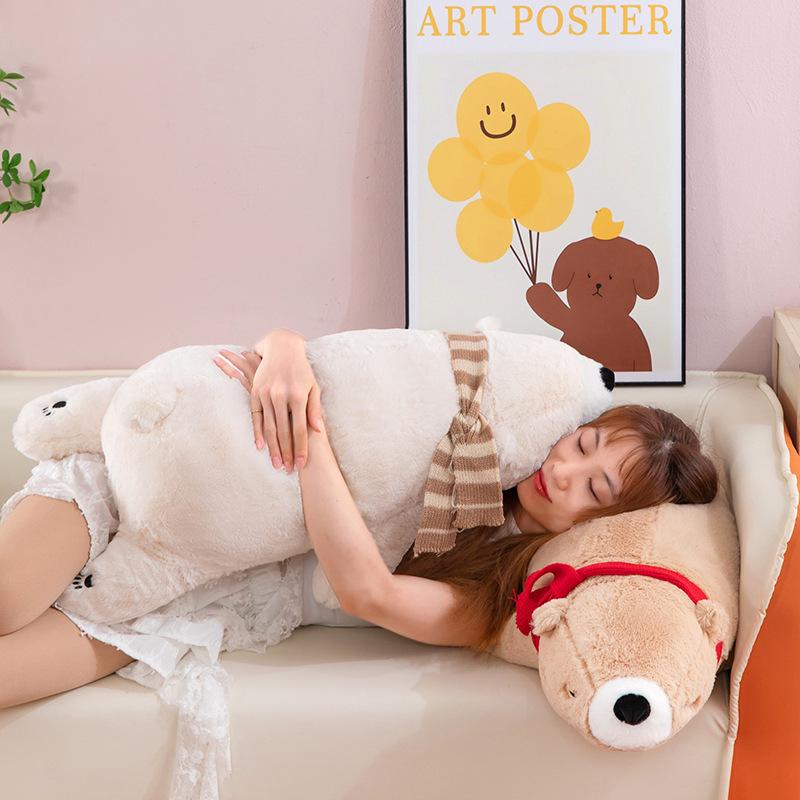 Cross-border Polar Bear Plush Doll Pillow - Cute Cartoon Long Lying Bear Toy