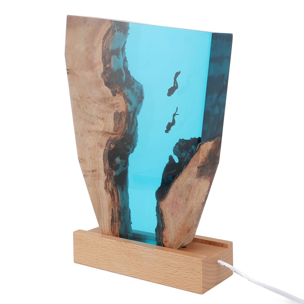 Taucher Nachtlicht Buntes LED Holzharz Ozean Nachttischlampe Desktop Kunst Ornament Für Büro