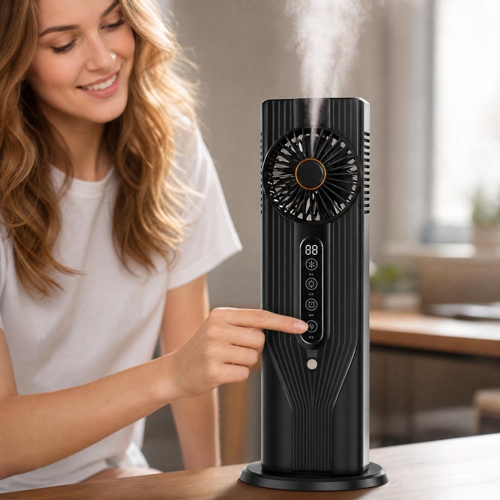 Portable Cooler with Mist Humidifier - Evaporative Fan for Desk, Personal Fan