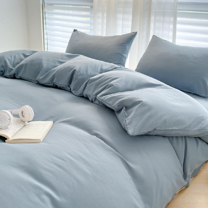 Solid Color Sanded Bedding Set: Four-Piece Set with Quilt Cover and Washed Spring Sheets.