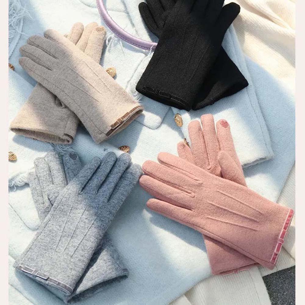 Bow Anti-cold Mittens Soft Elasticity Finger Mittens Soft Thickened Gloves  Autumn