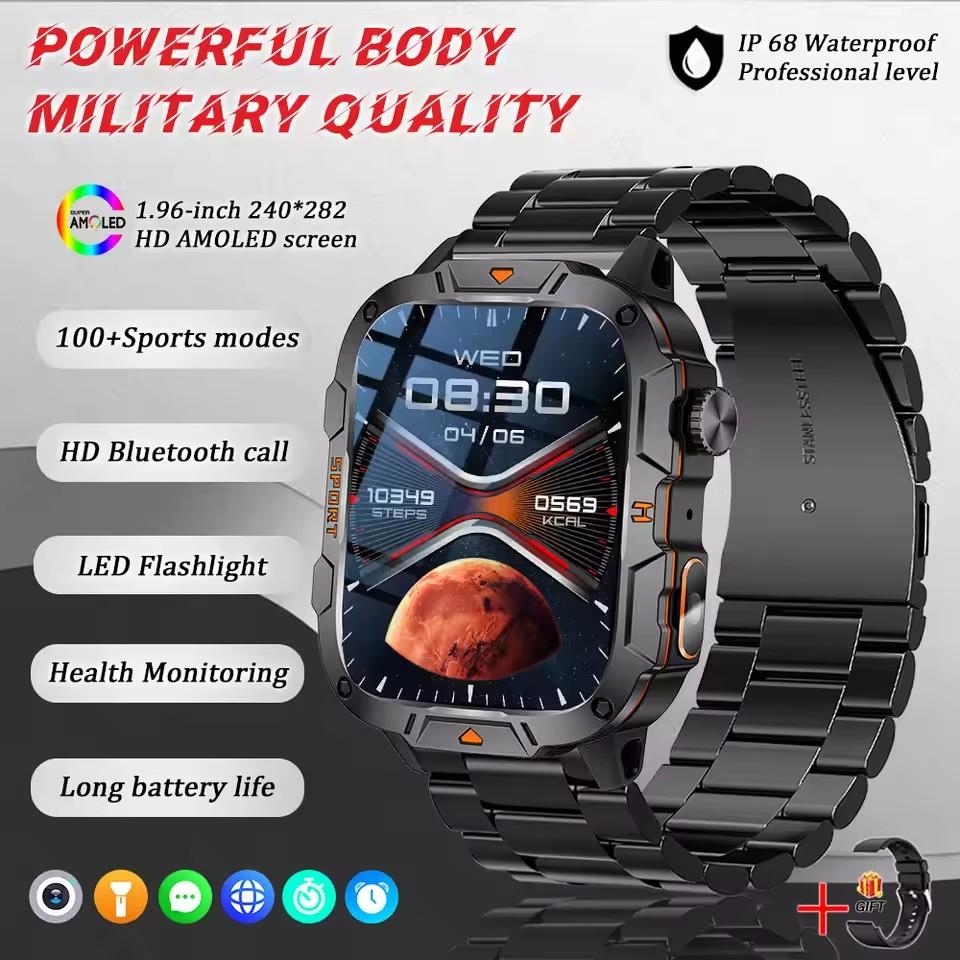 2025 New Military Grade Smart Watches Men 1.96" AMOLED 5ATM Waterproof Sports FitnessTracker BT Call Smartwatches Women For IOS